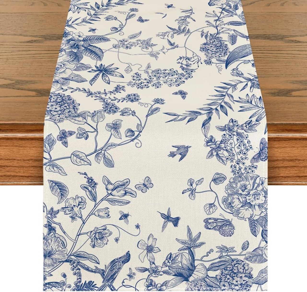 Monochrome Sketch Birds and Flowers Spring Table Runner – Seasonal Summer & Fall Kitchen Dining Table Decoration for Home Party Decor, 13 x 108 Inch